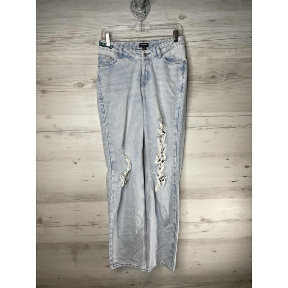 Playboy by PacSun Jeans Womens 27 Light Wash Distressed Straight Leg Embroidered - Picture 1 of 11